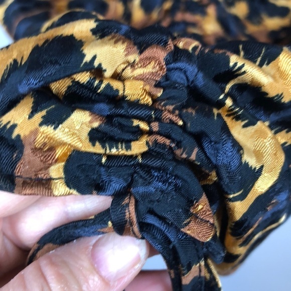 Zara Ruched Leopard V-Neck 3/4 Long Sleeve Bodycon Satin Textured M Mini Dress - Picture 14 of 16